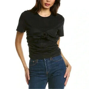 NWT Tanya Taylor Parker Gathered Mixed-Media Top Black